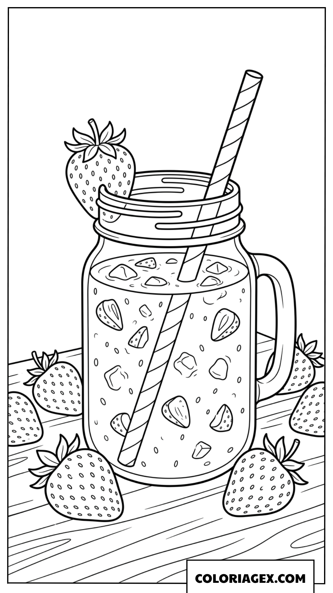 Coloriage d'un smoothie à la fraise rafraîchissant dans un bocal