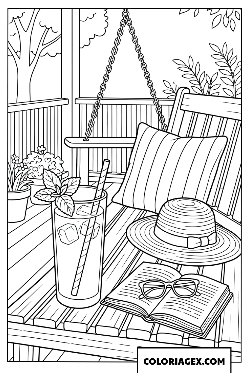 Coloriage d'une limonade fraîche sur une balançoire en bois