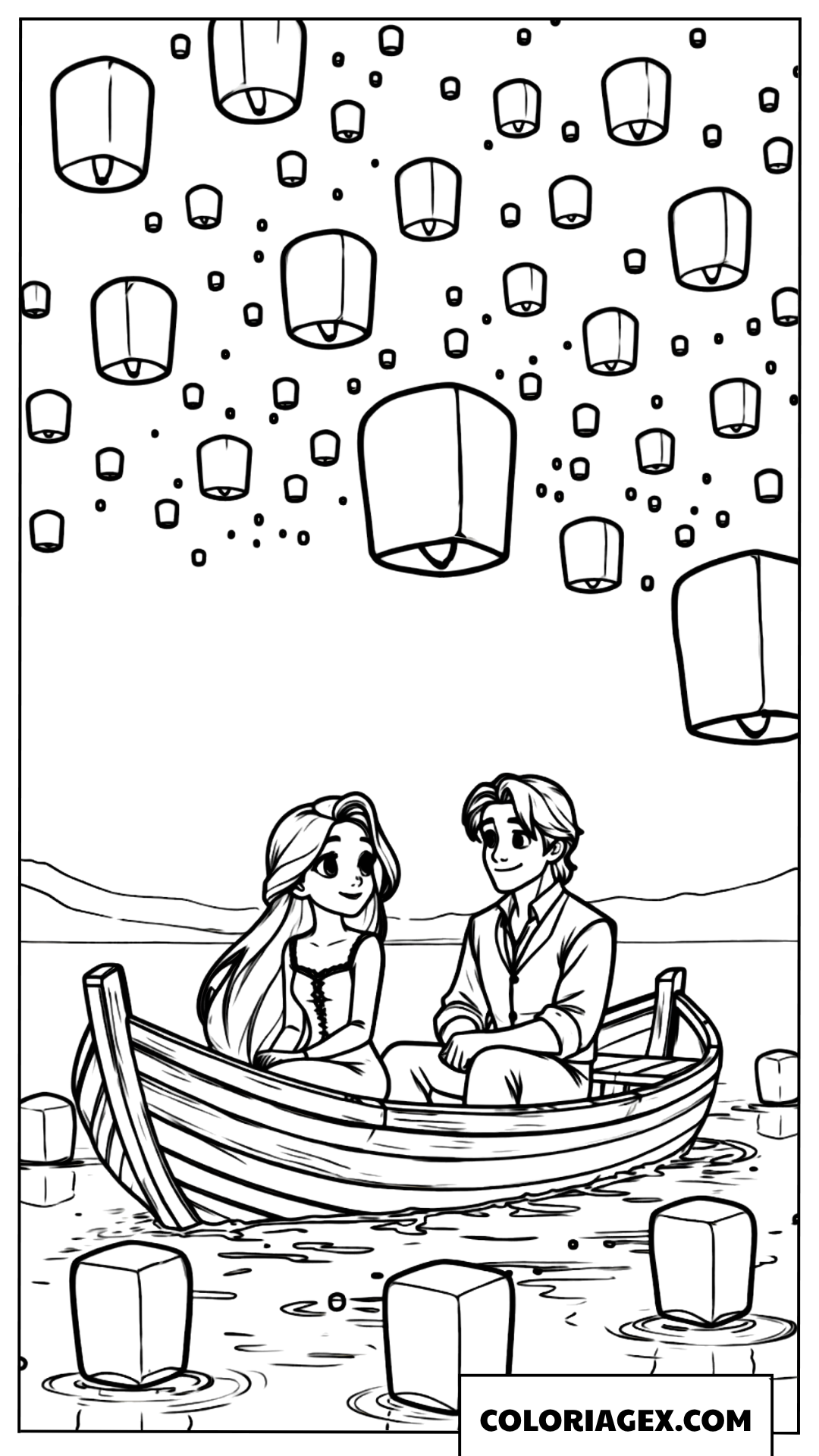 Coloriage fête des lanternes sur le bateau