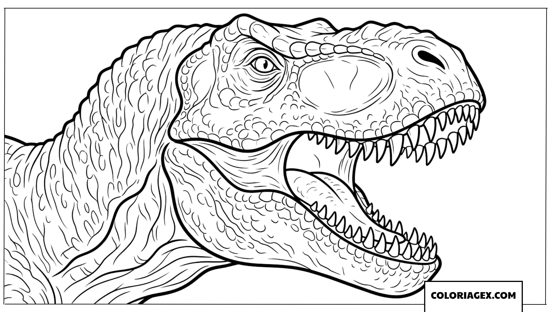Coloriage gros plan du visage de T Rex avec la gueule ouverte