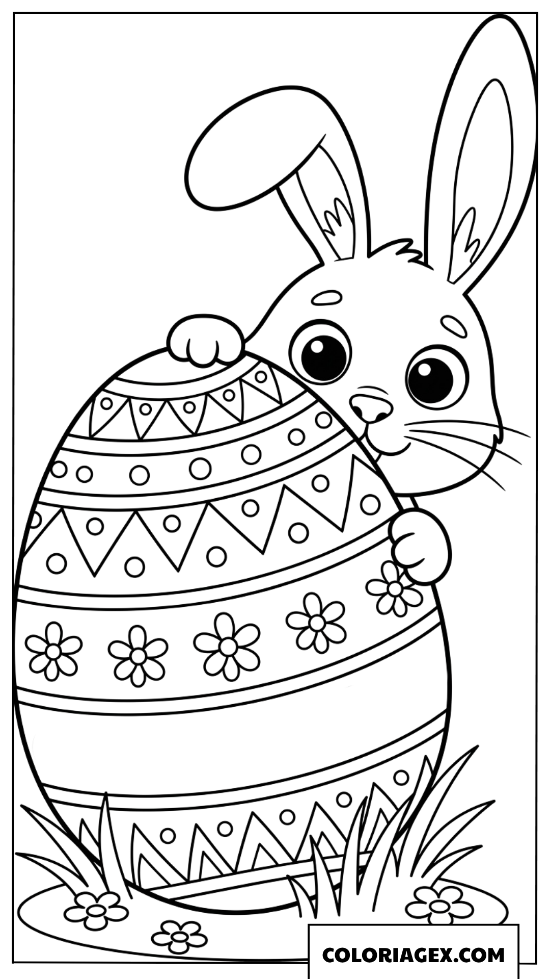 Coloriage lapin curieux et œuf de Pâques