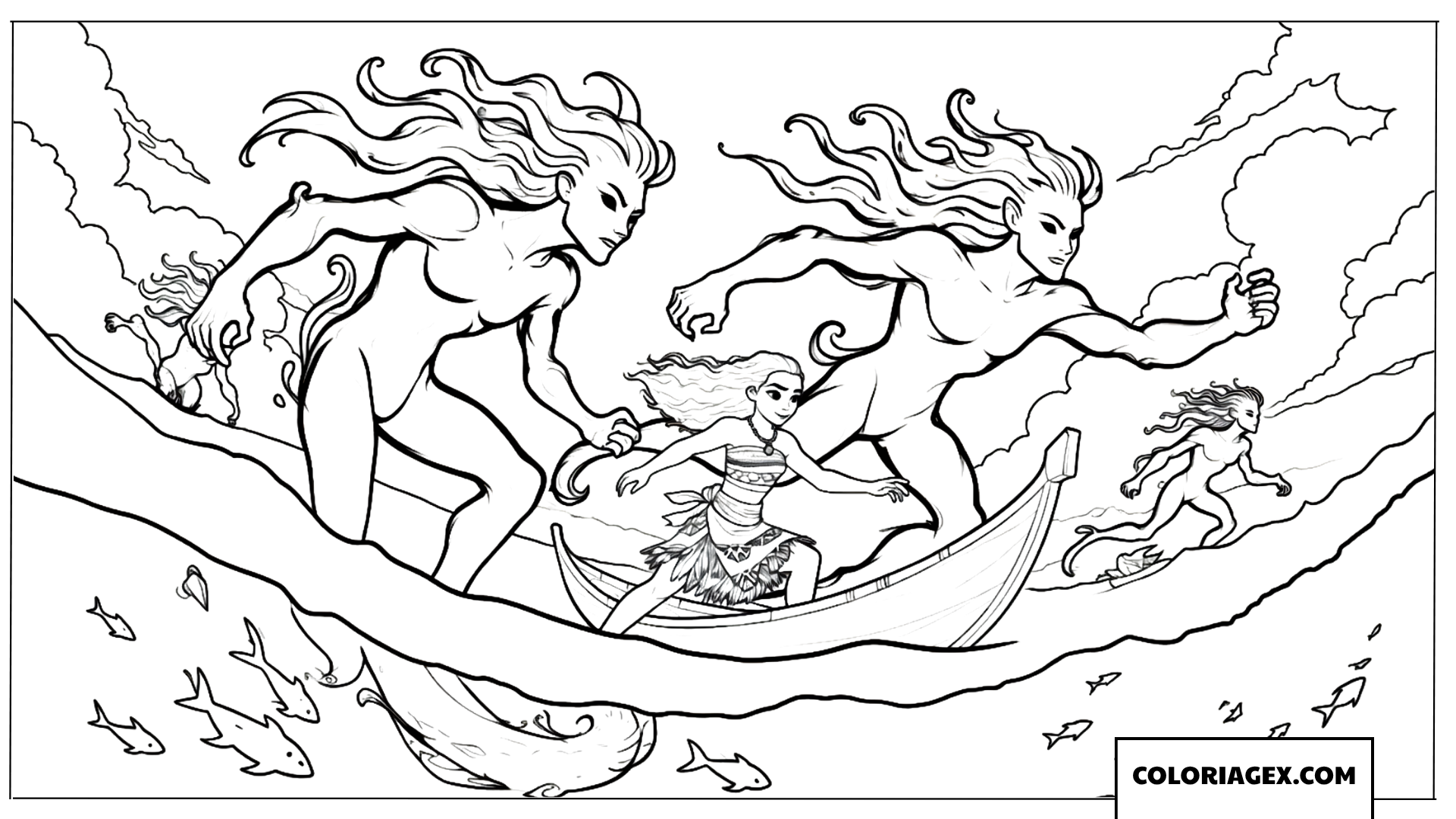 Coloriage les esprits de l'océan escortant Vaiana