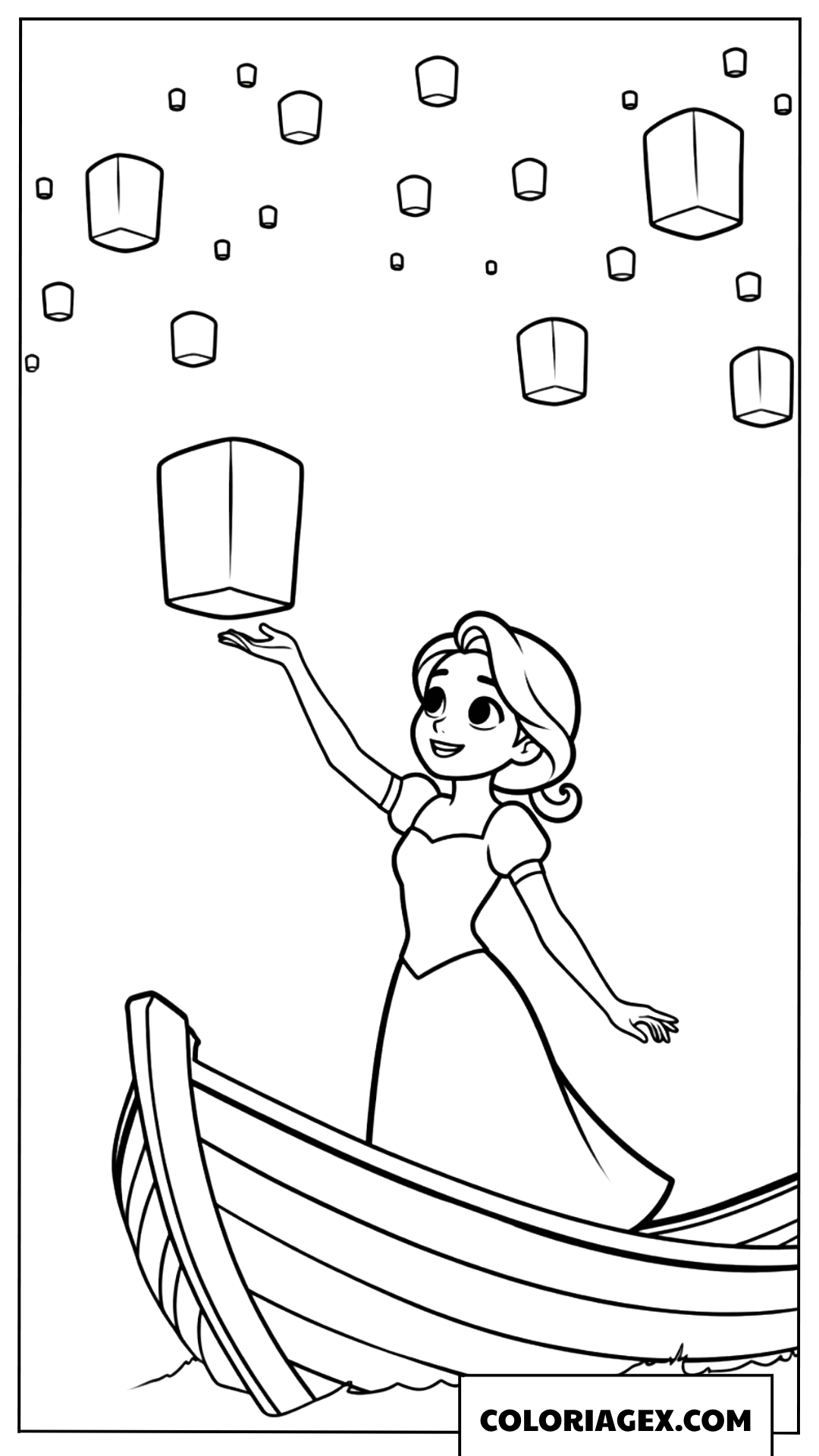 Coloriage petite fille lâchant une lanterne