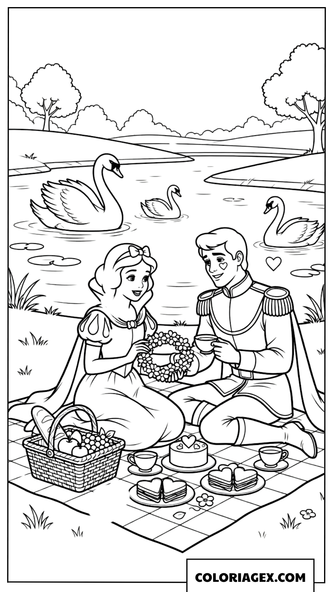 Coloriage pique-nique romantique au bord du lac