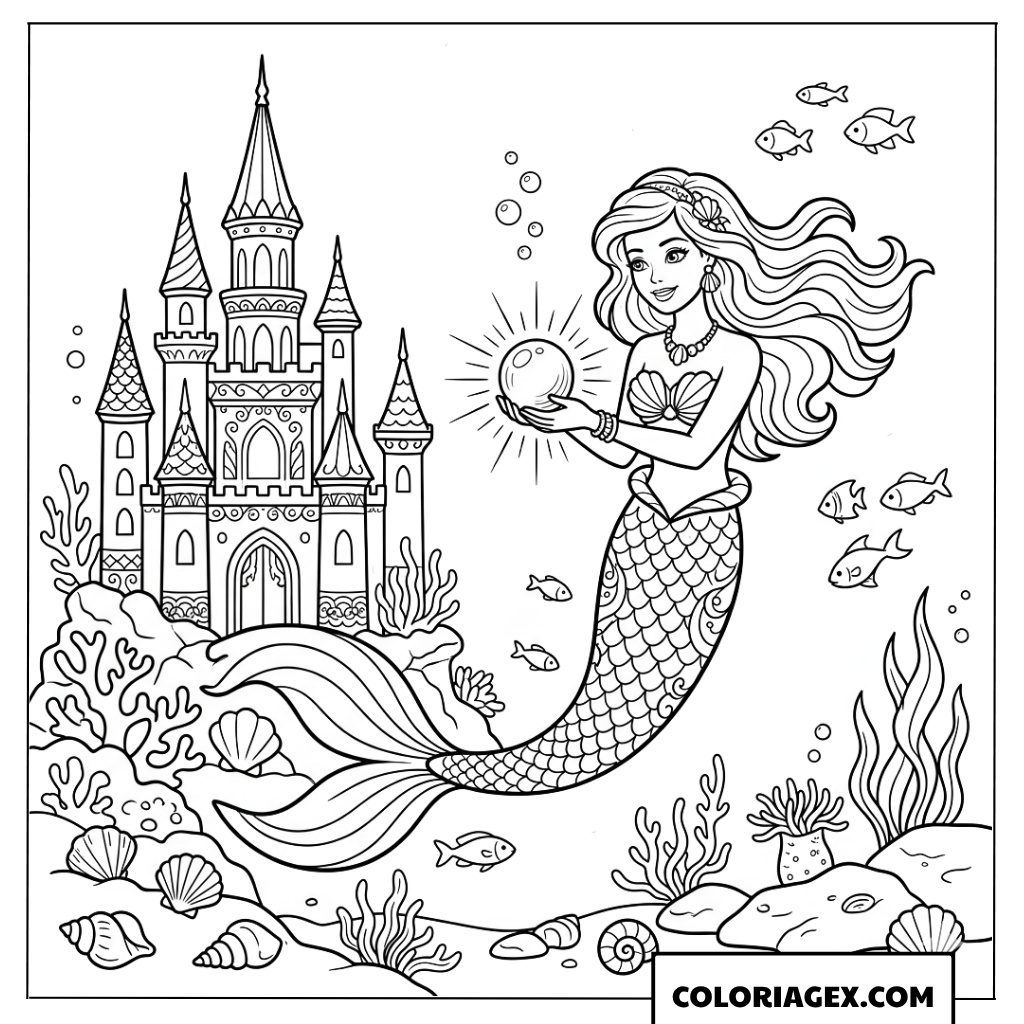 Coloriage sirène Barbie et sa perle magique