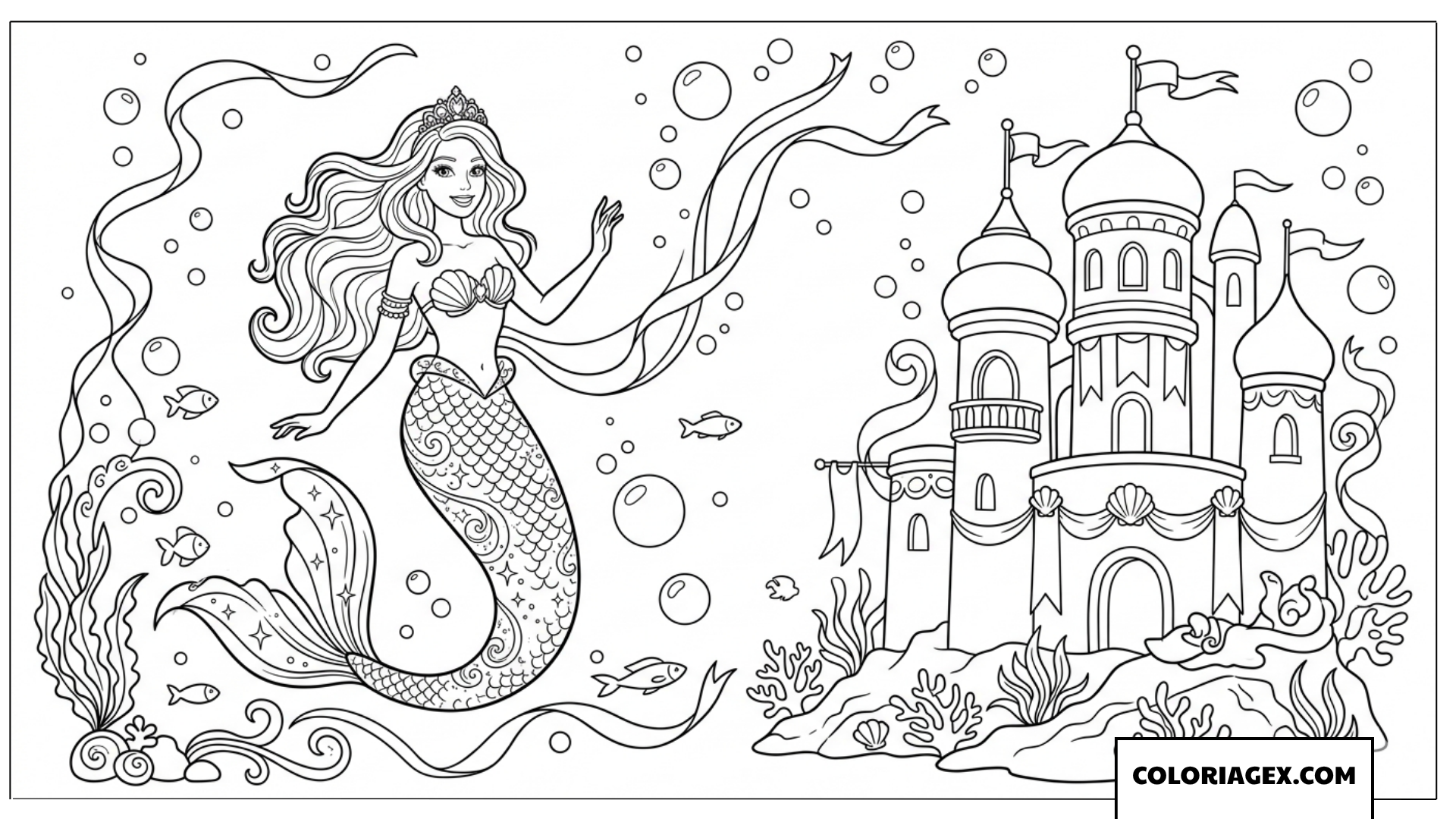 Coloriage sirène Barbie và sa queue scintillante