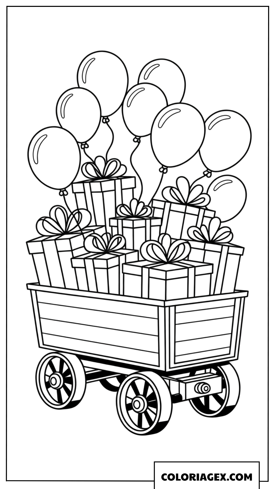 Coloriage wagon rempli de cadeaux et ballons