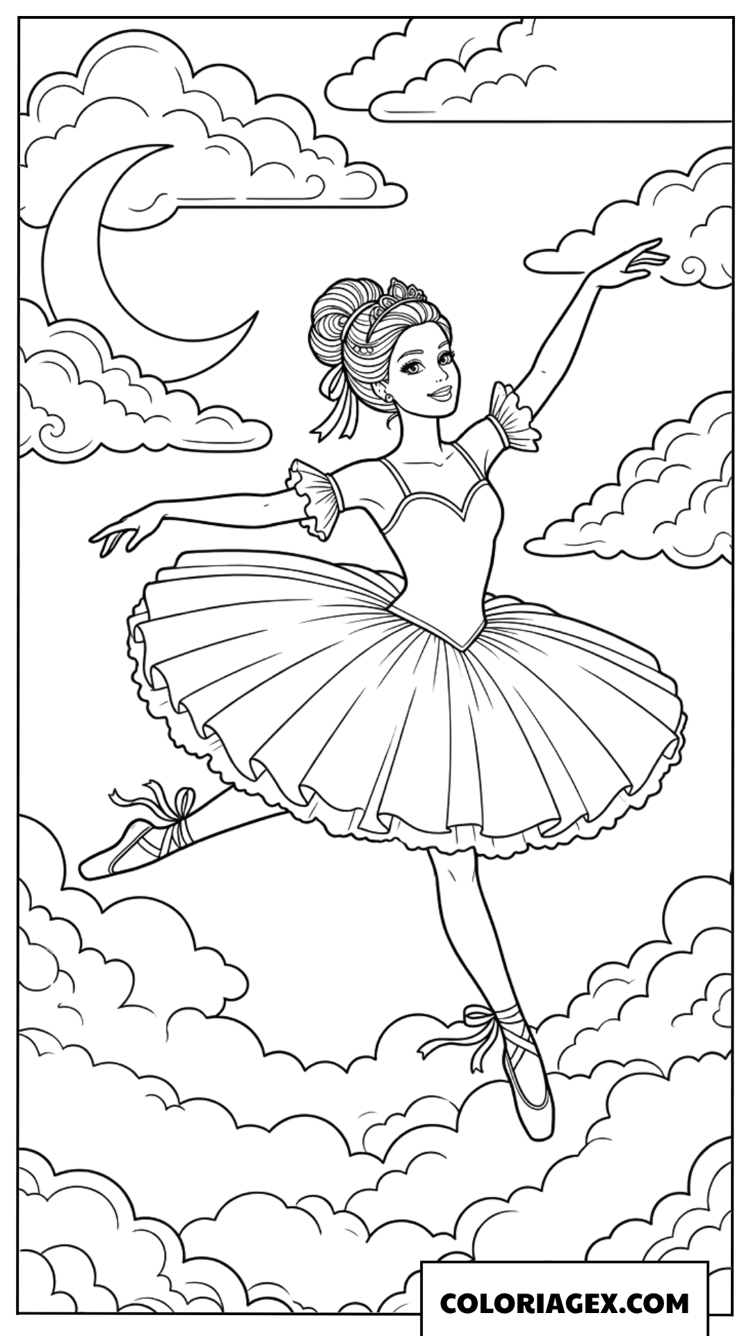 Coloriages ballerine Barbie volant dans les nuages
