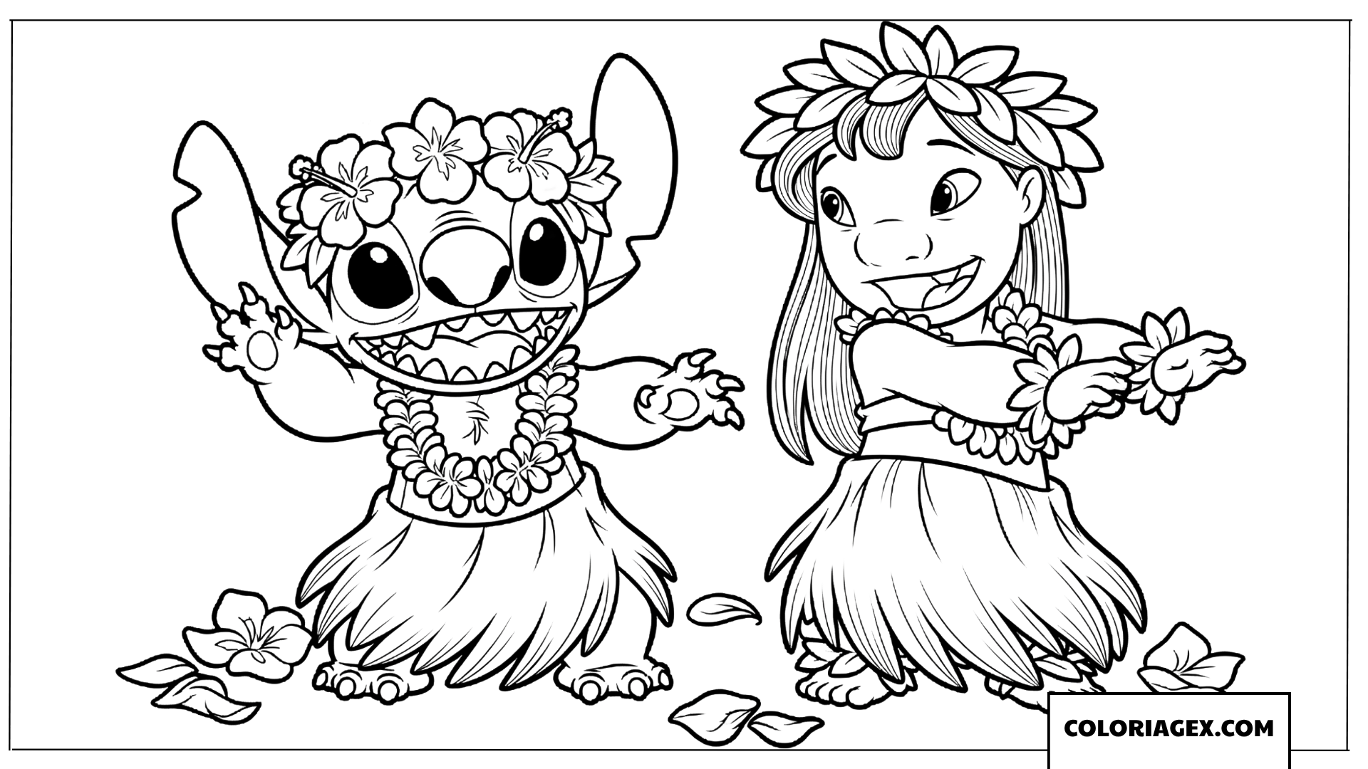 Dessin Lilo et Stitch Dansant le Hula Hawaien