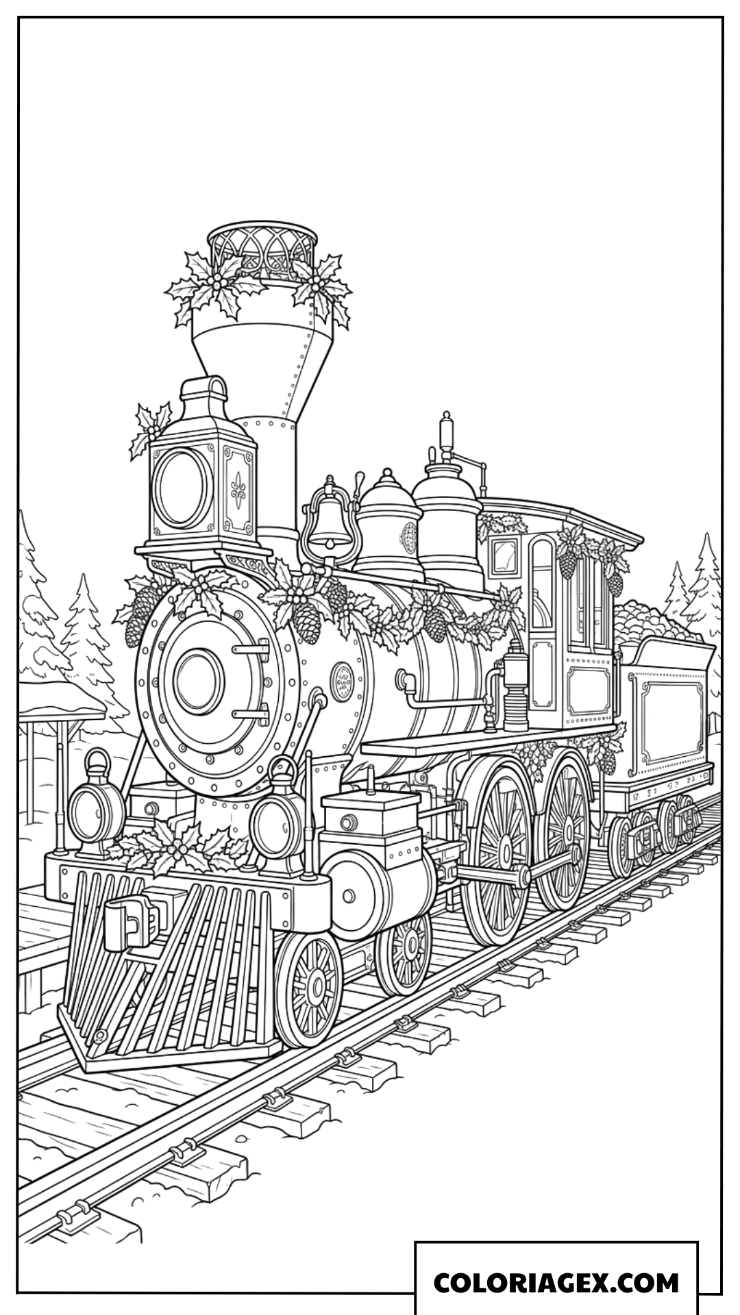 Dessin Locomotive de Noël Santa Express décorée pour les fêtes