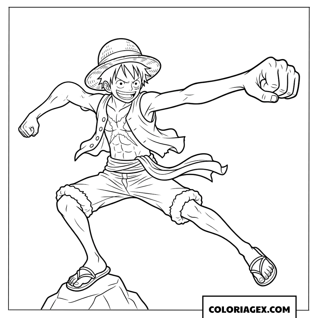 Dessin Luffy etendant ses bras pour le combat