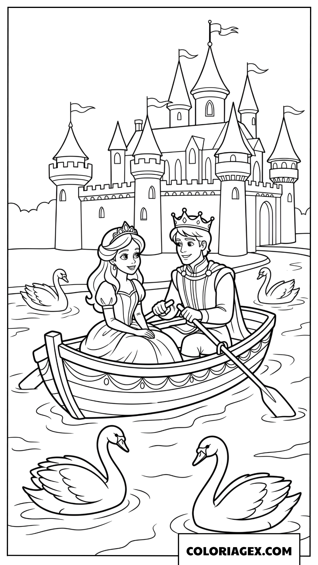 Dessin Princesse et Prince en promenade sur une barque