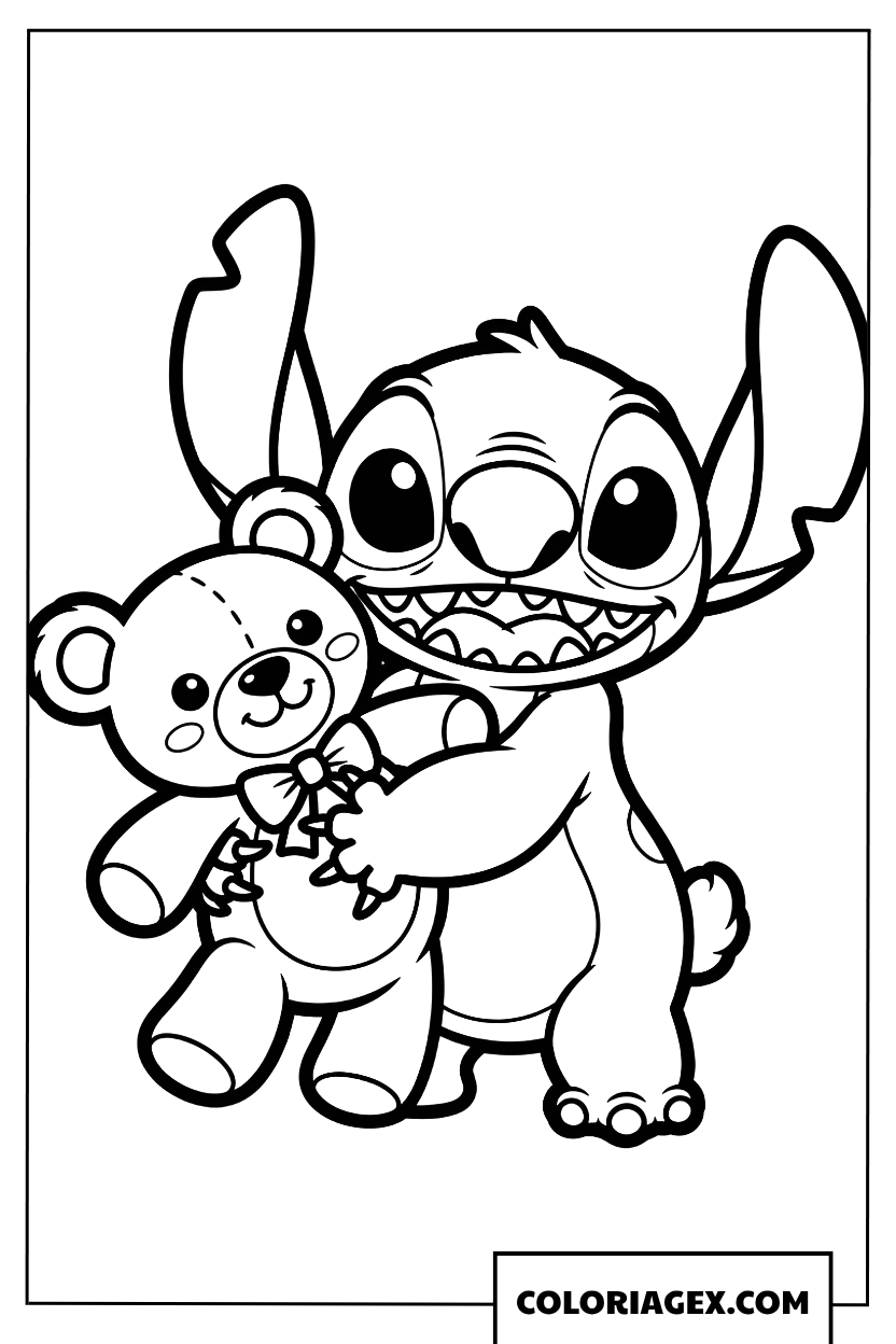 Dessin Stitch Câlinant son Ours en Peluche