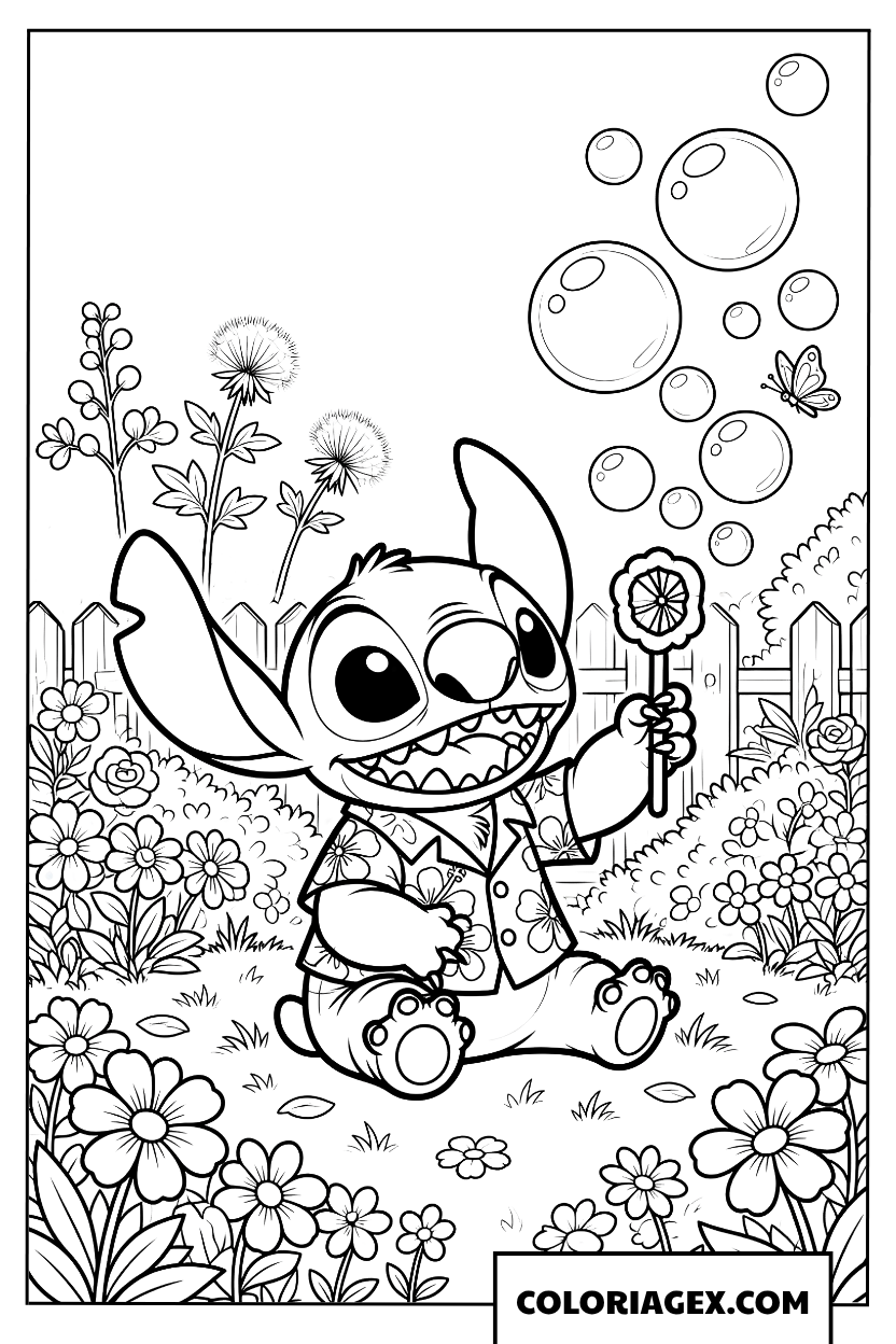 Dessin Stitch Soufflant des Bulles de Savon