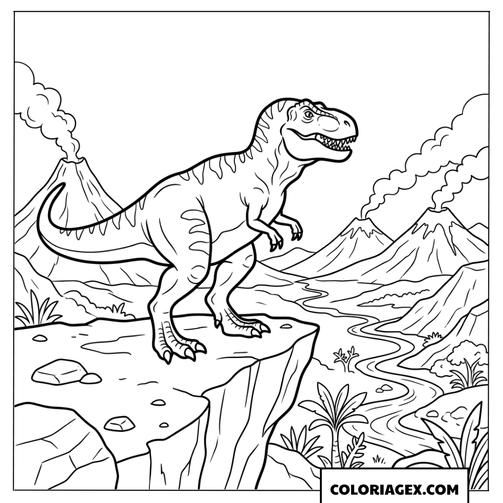 Dessin T Rex sur la falaise dominant la vallée