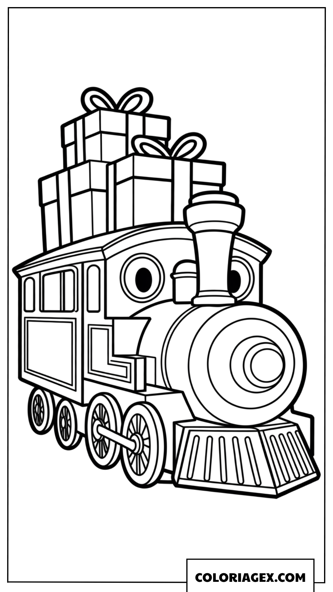 Dessin Train de dessin animé avec des boîtes de cadeaux sur le toit