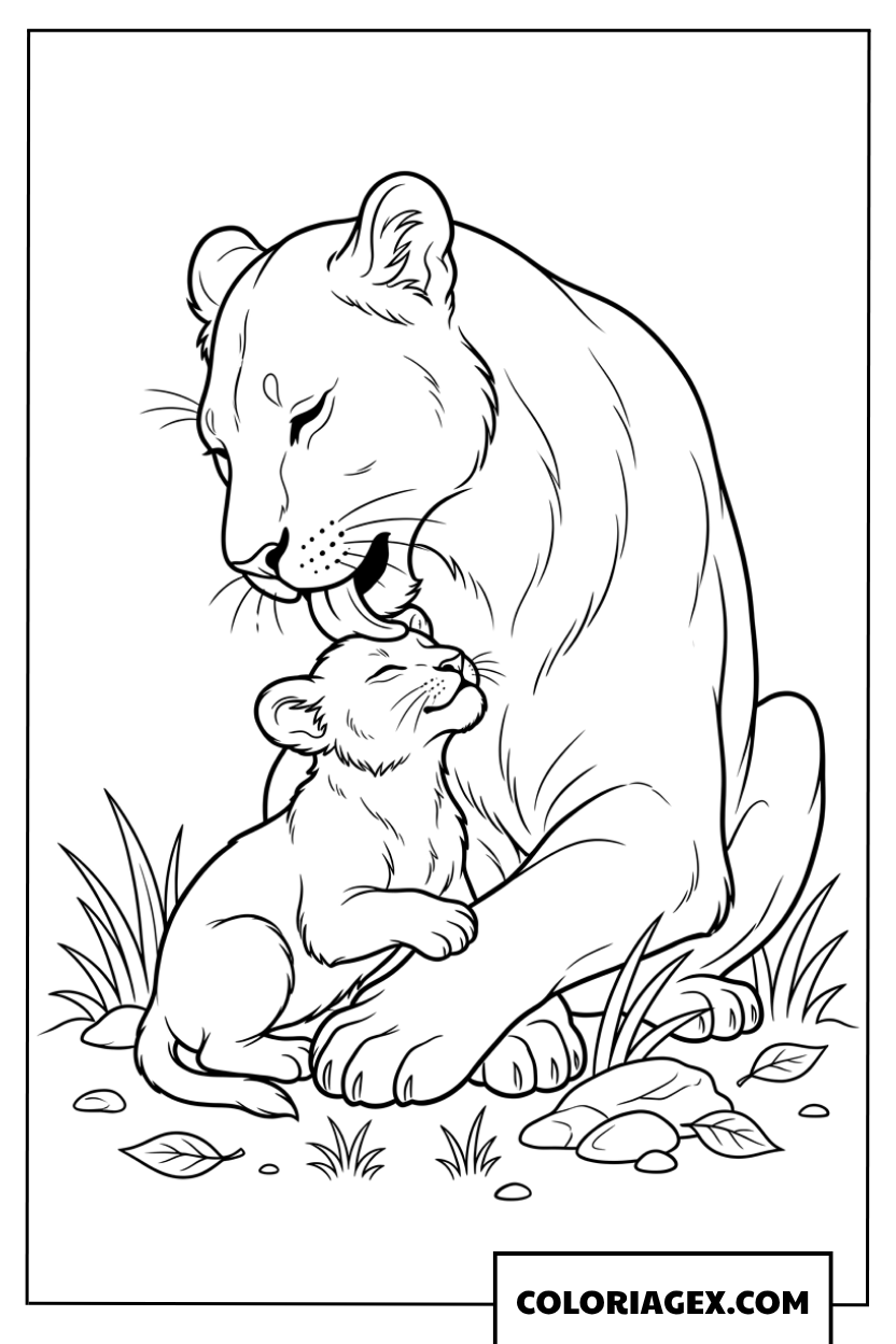 Dessin affectueux dune lionne qui prend soin de son lionceau