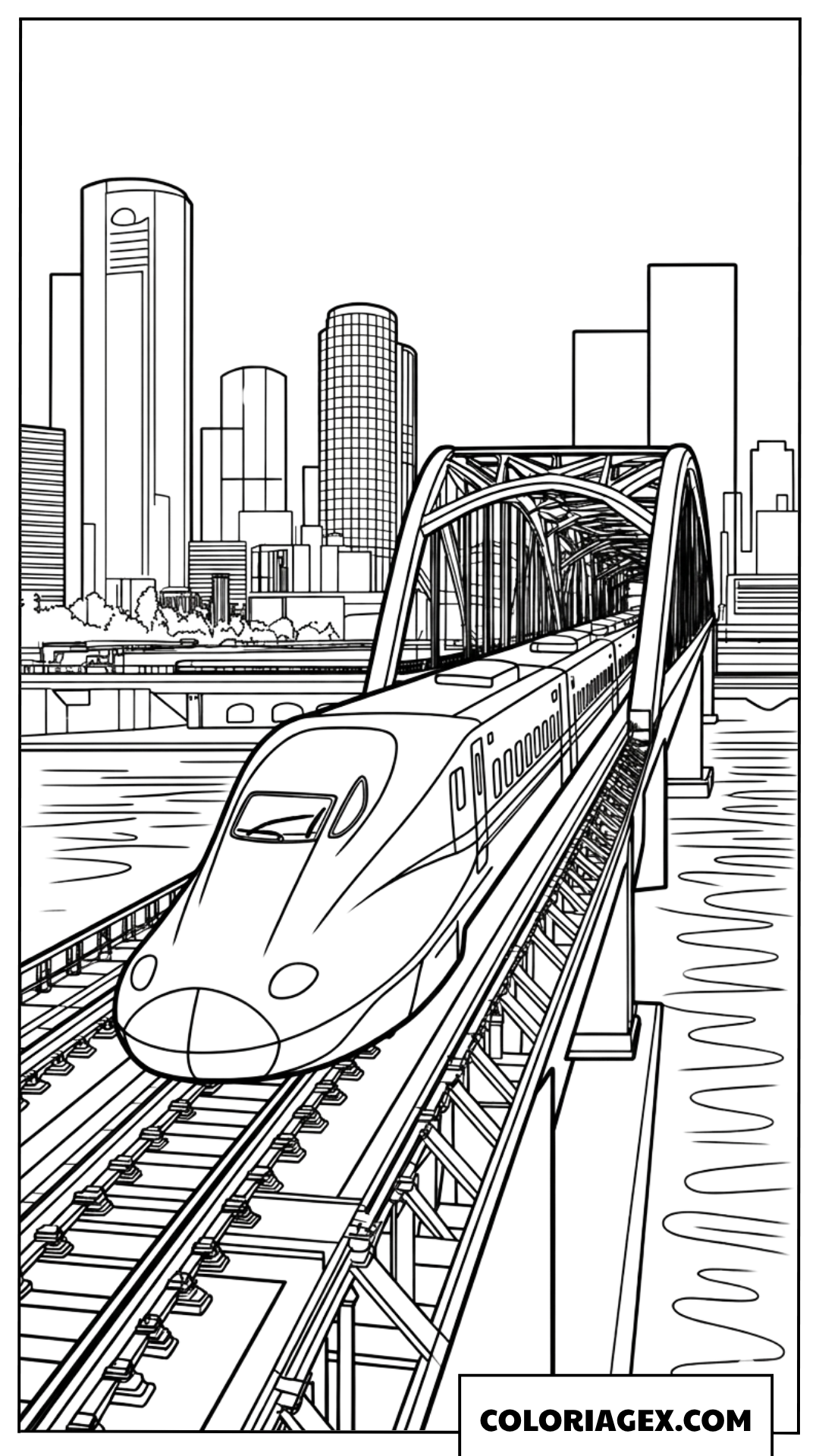 Dessin d un Shinkansen traversant un pont urbain