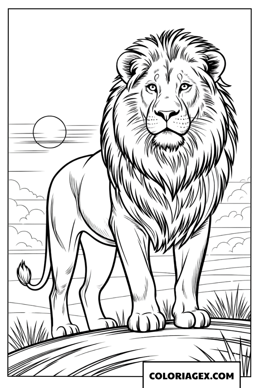 Dessin d un lion majestueux sous le soleil de la savane a colorier