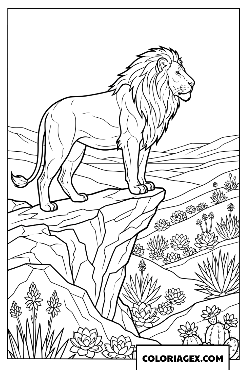 Dessin d un lion puissant debout sur un rocher de la savane