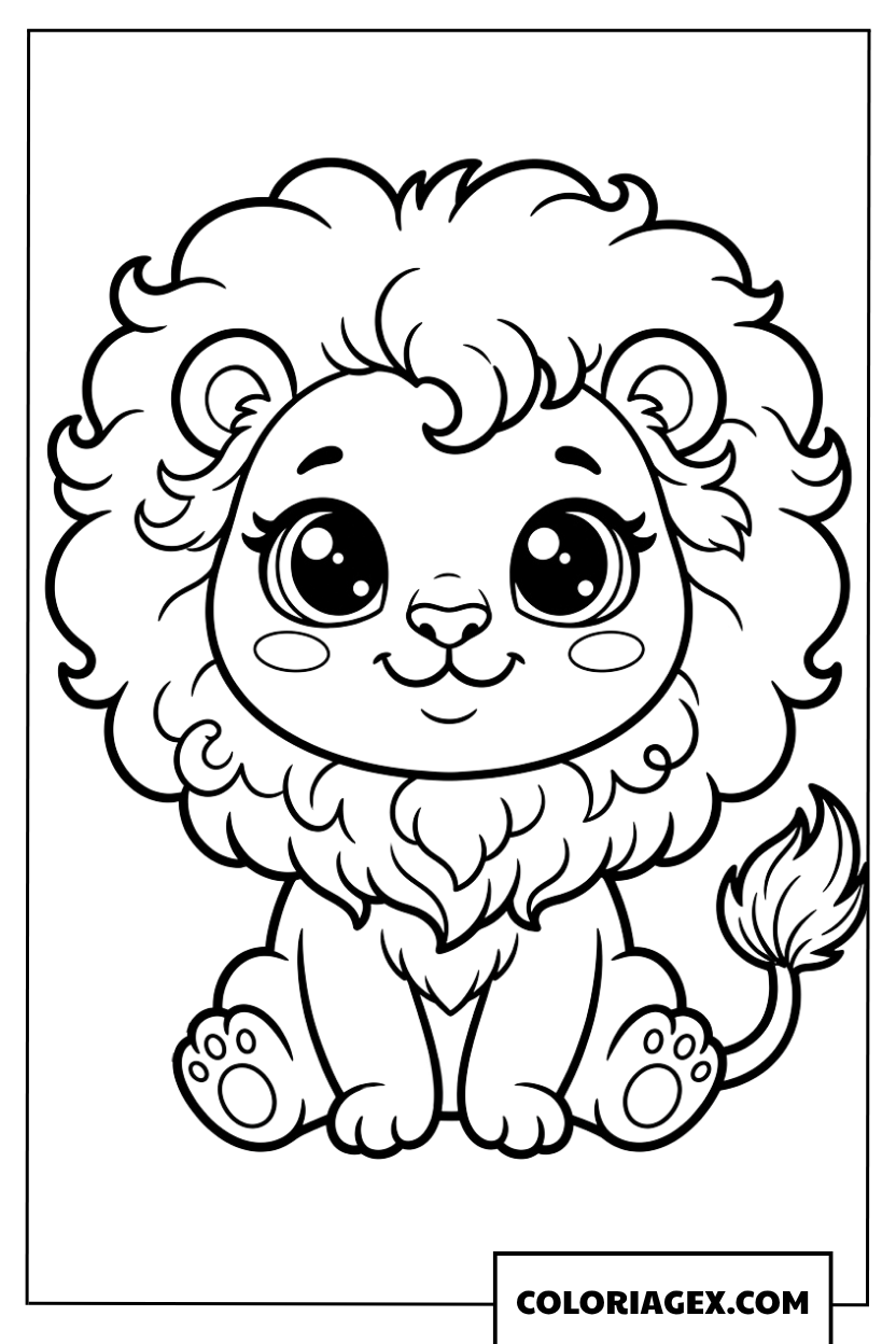 Dessin d un lionceau mignon de style kawaii aux grands yeux ronds