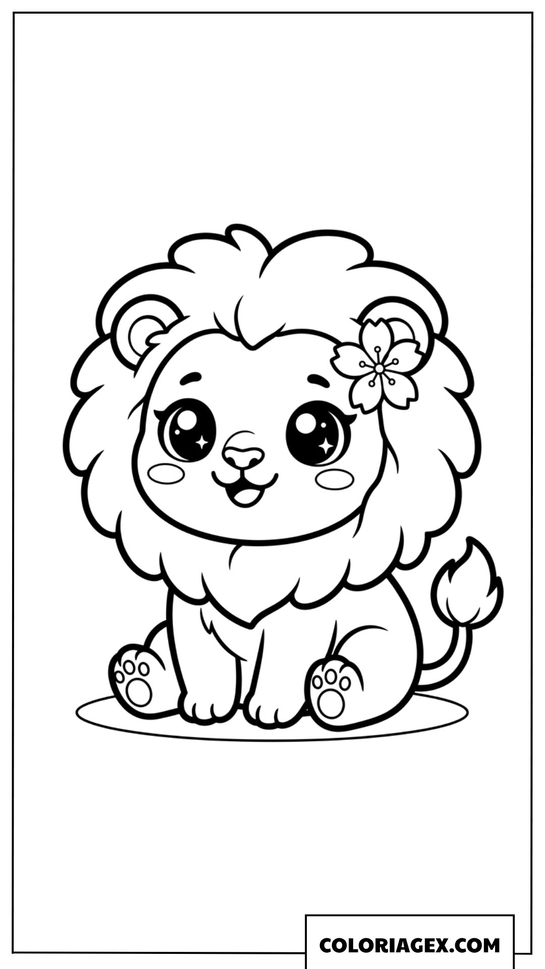 Dessin d un mignon petit lionceau avec une fleur sur la tete