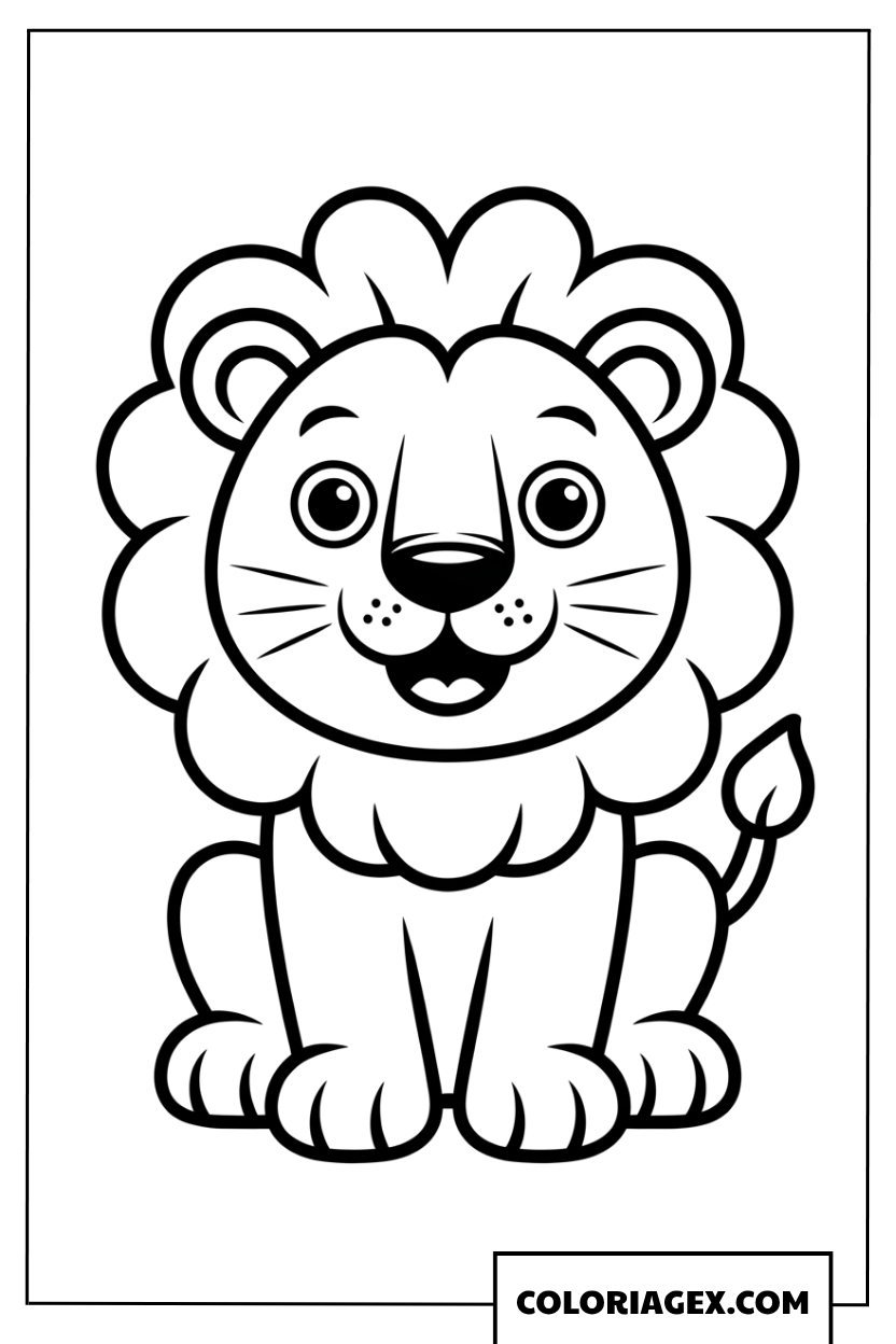 Dessin d un petit lion de dessin anime joyeux aux lignes simples