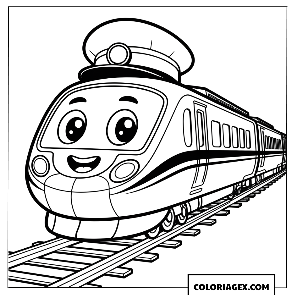 Dessin d un petit train joyeux avec une casquette de chef de gare