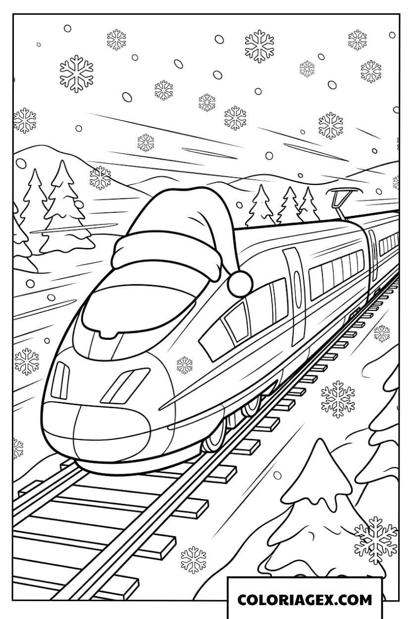 Dessin d un train de grande vitesse avec un bonnet de Noel