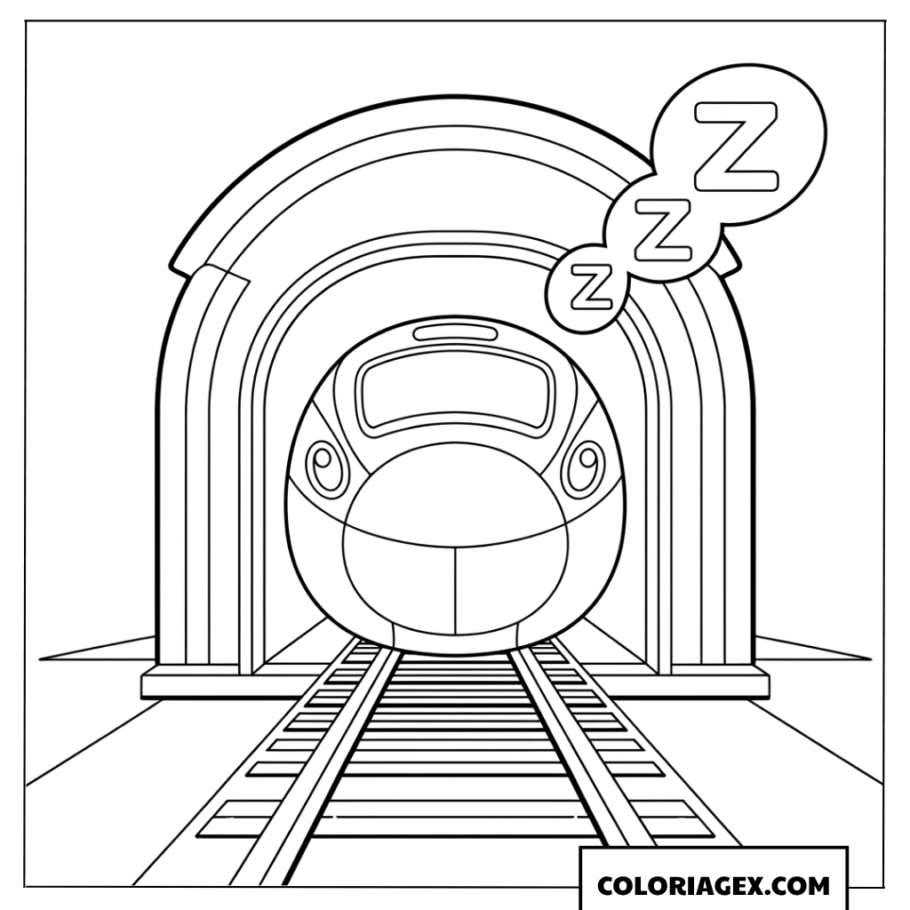Dessin d un train mignon qui dort paisiblement dans un tunnel
