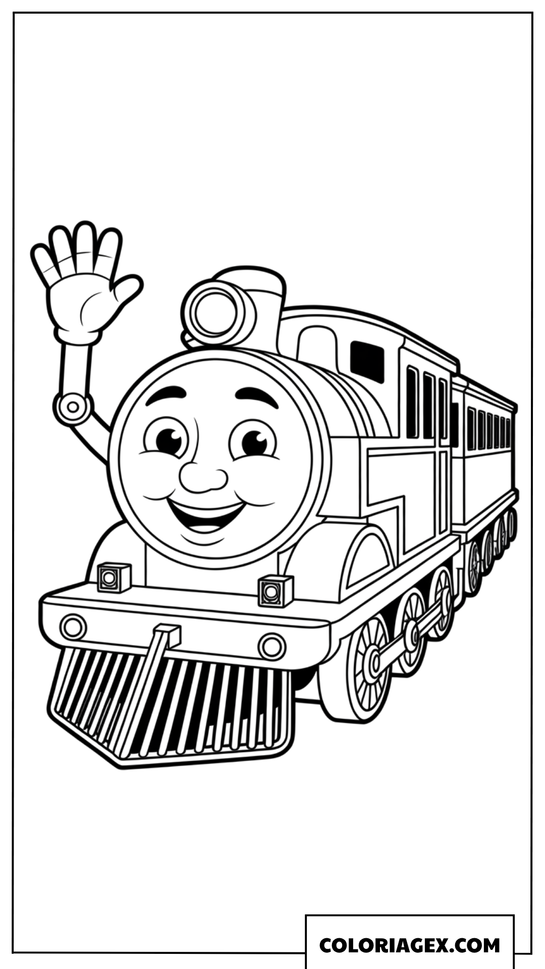 Dessin d une locomotive de dessin animé rigolote qui salue