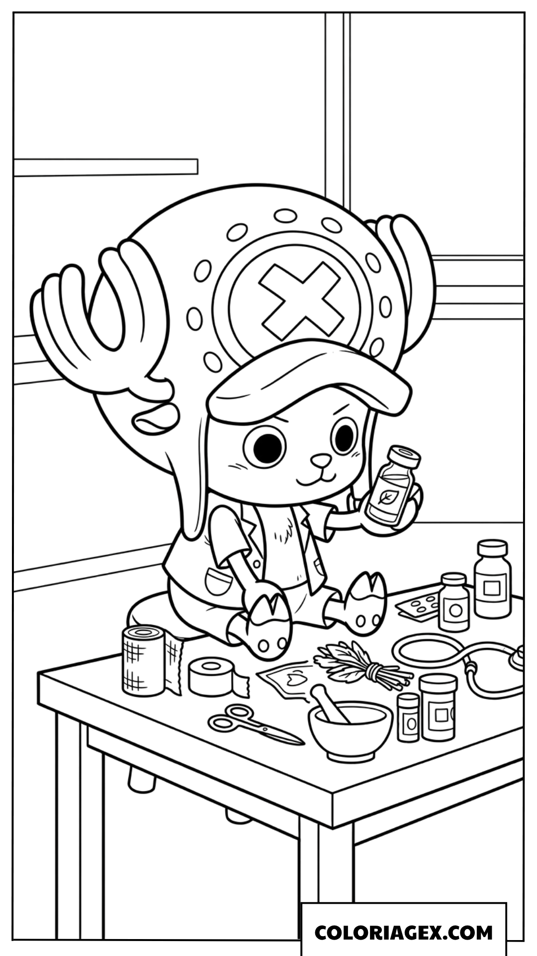 Dessin de Chopper examinant les fournitures medicales