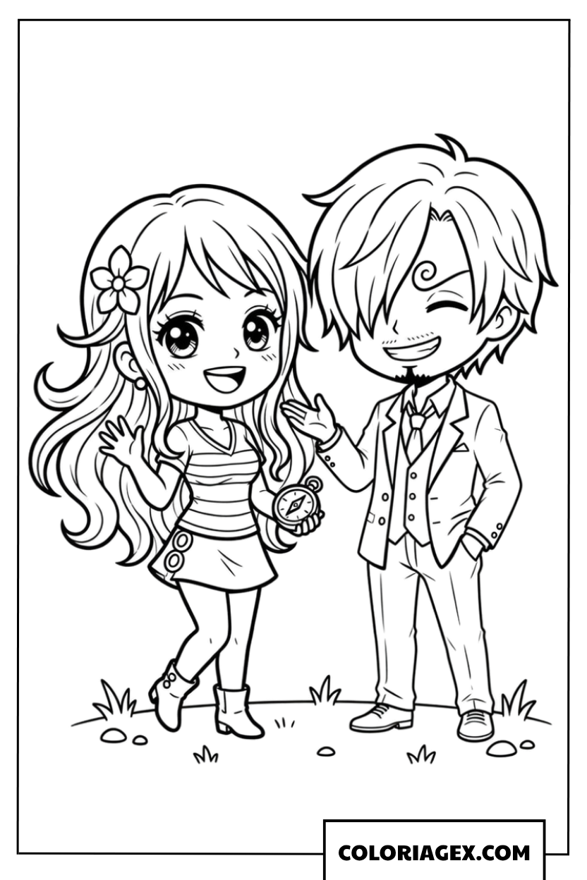 Dessin de Nami et Sanji en style chibi mignon