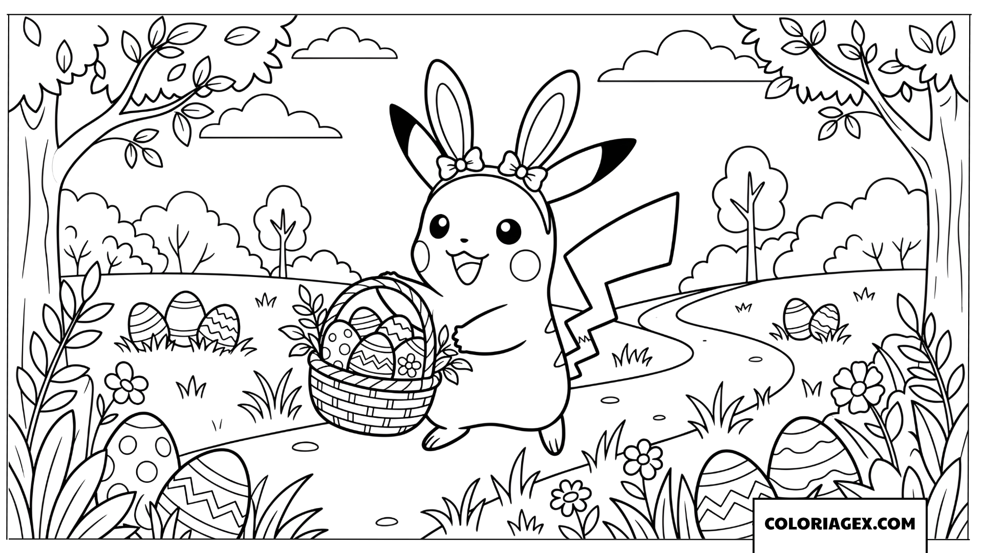 Dessin de Pikachu avec des oreilles de lapin pour la fête de Pâques