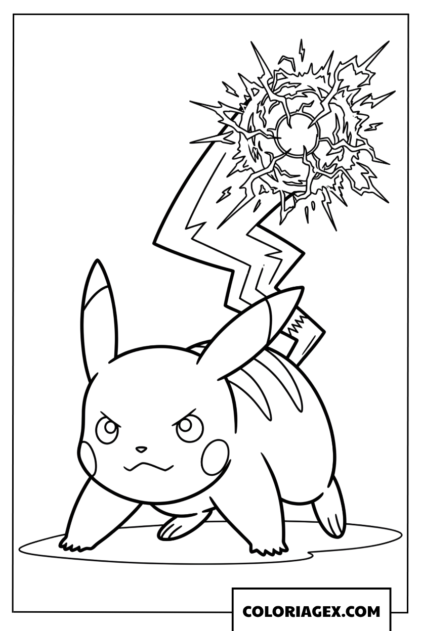 Dessin de Pikachu chargeant une boule d'électricité avec sa queue