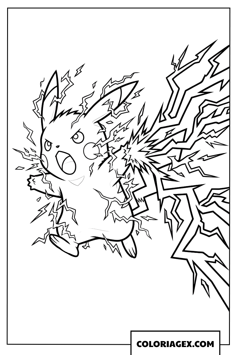 Dessin de Pikachu libérant une puissante décharge de Tonnerre