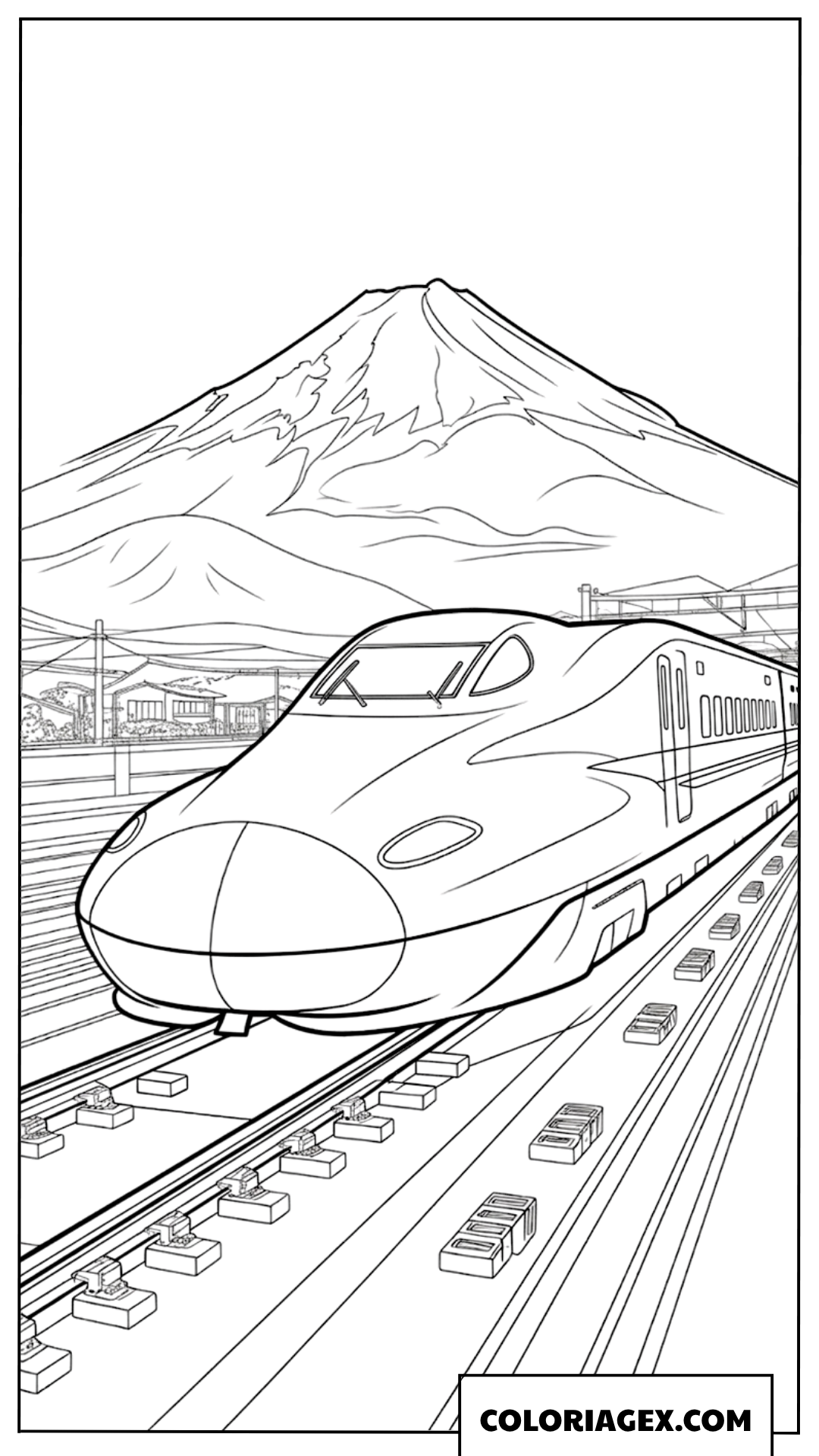 Dessin de Shinkansen passant devant le mont Fuji