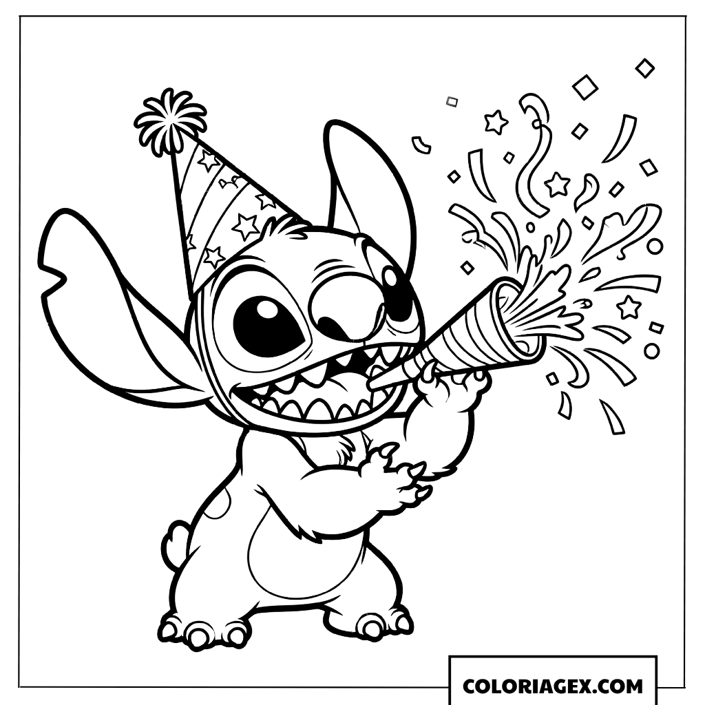 Dessin de Stitch Fêtant son Anniversaire