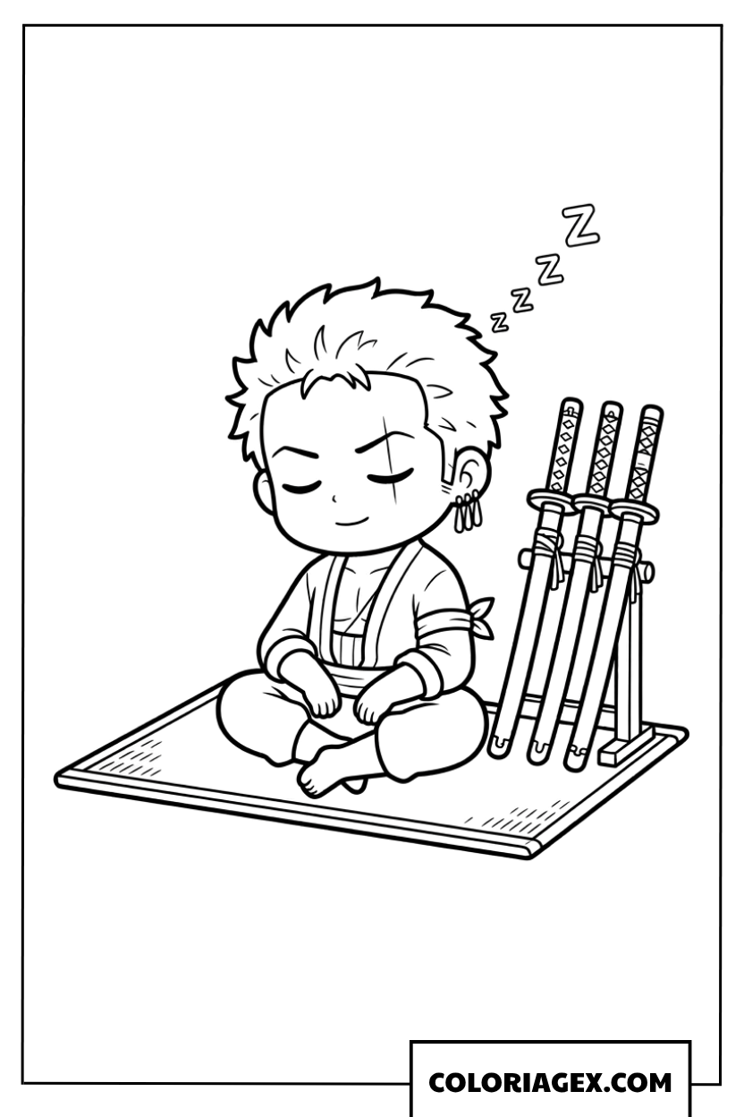 Dessin de Zoro chibi faisant une sieste mignonne