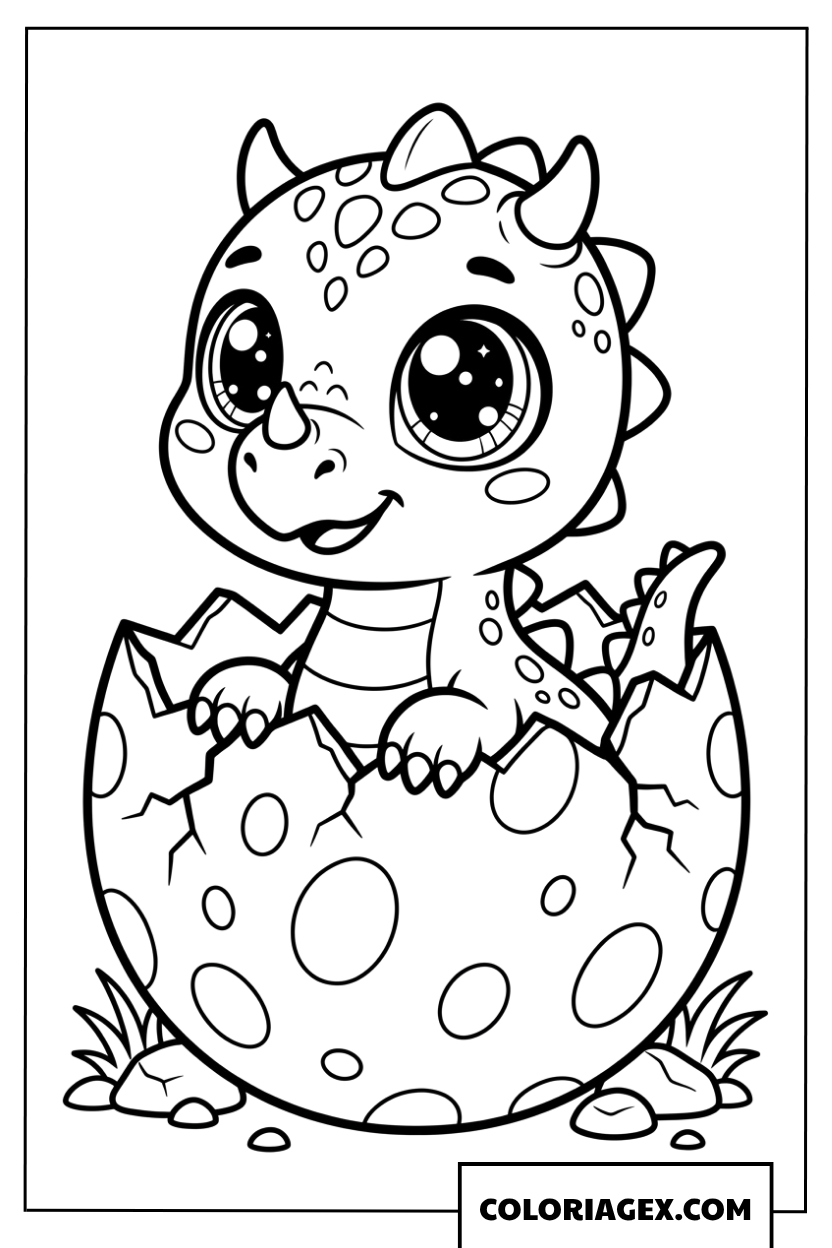 Dessin de bebe dinosaure mignon sortant de son oeuf a colorier