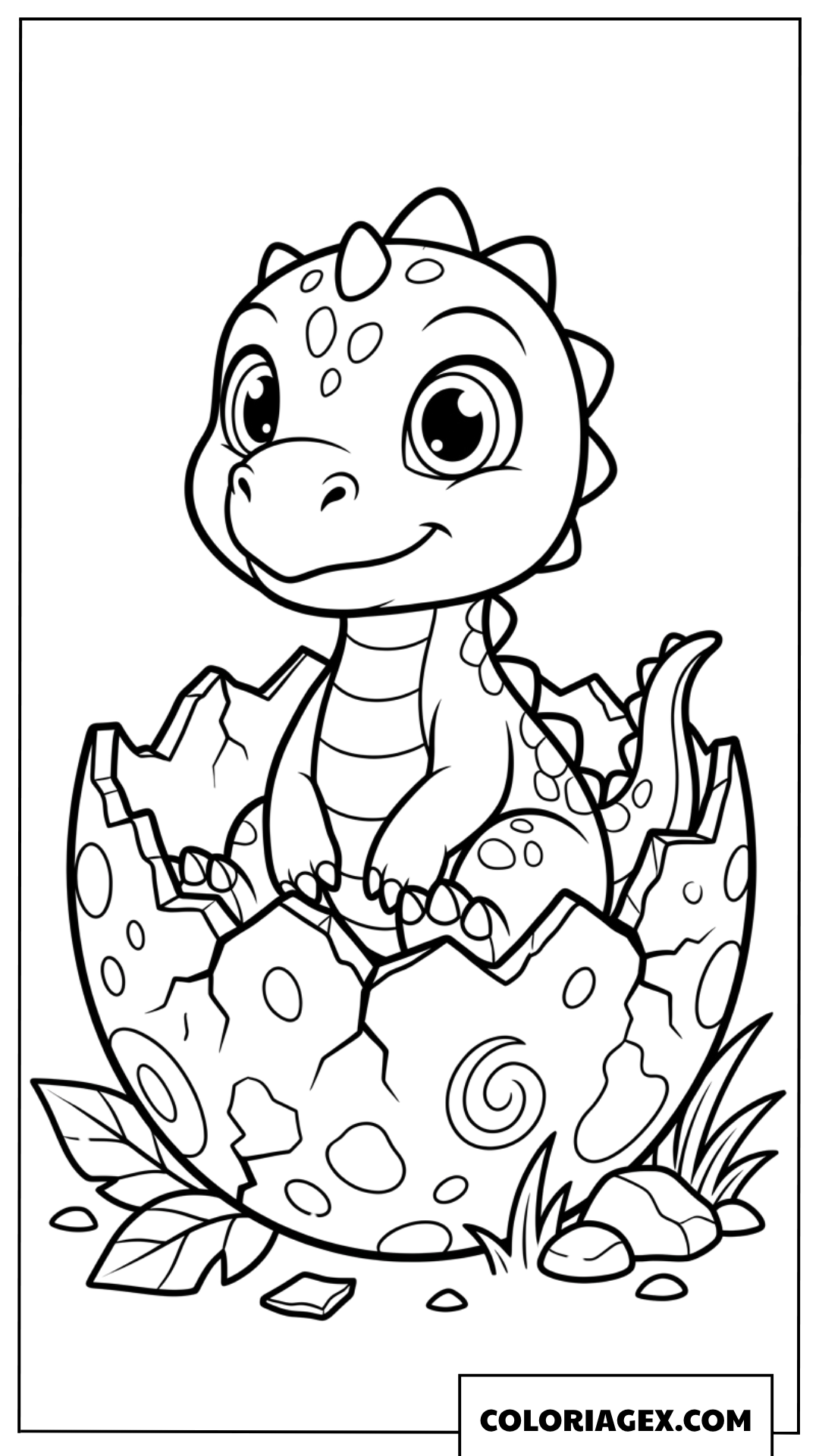 Dessin de bebe dinosaure mignon sortant de son oeuf a colorier