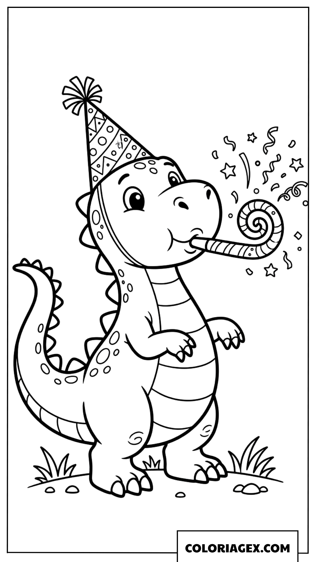 Dessin de bebe dinosaure rigolo fétant son anniversaire en couleur