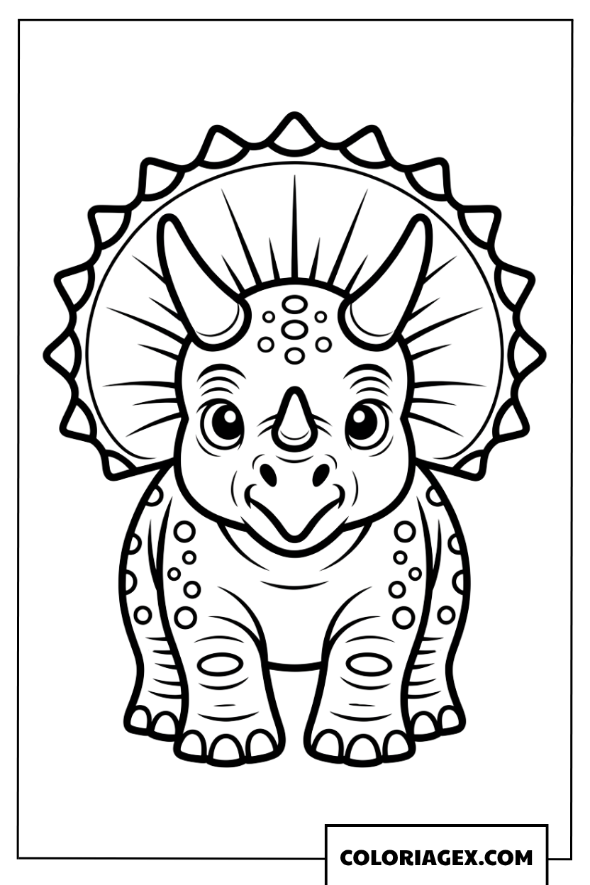 Dessin de bebe triceratops mignon face a colorier