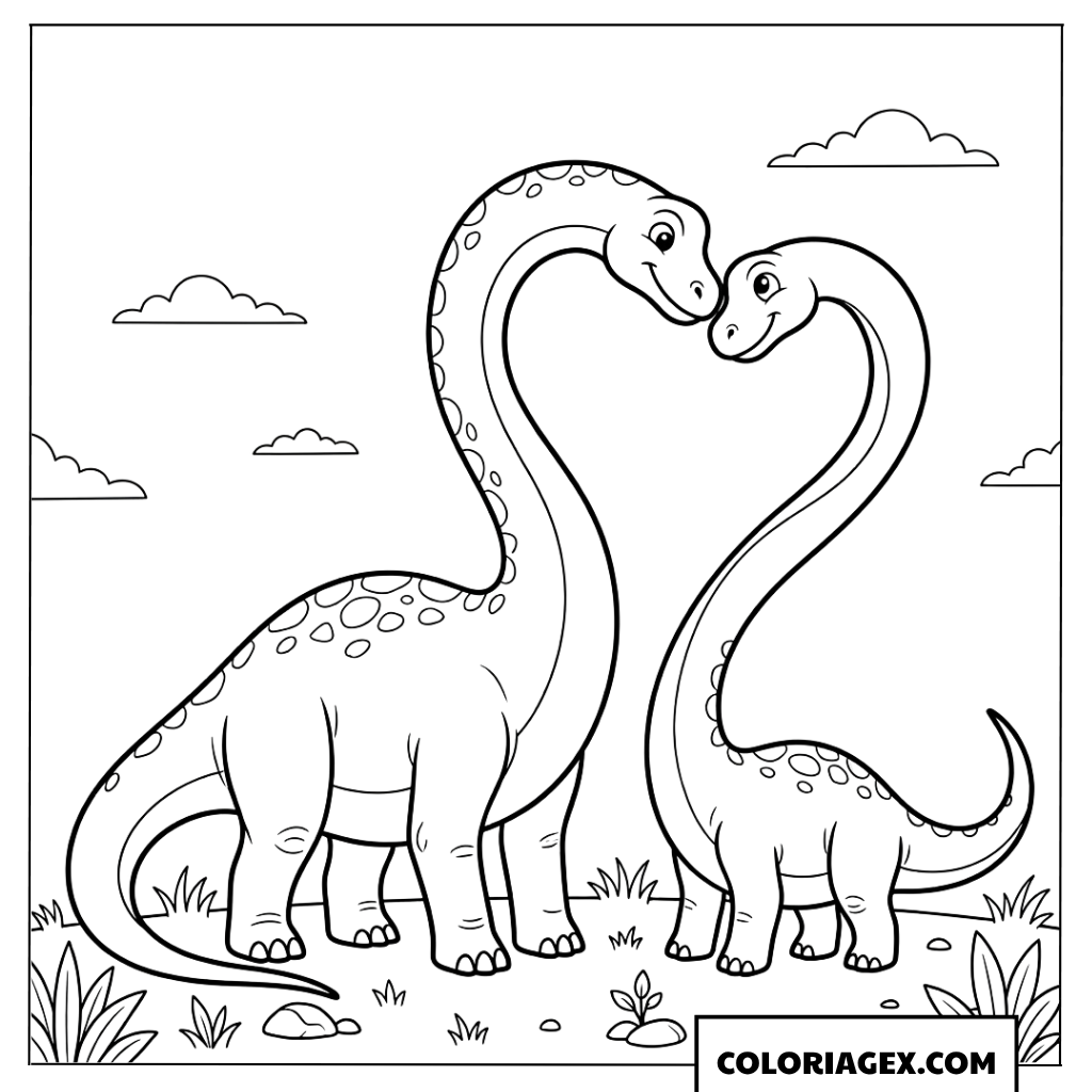 Dessin de deux longs cous mignons formant un coeur a colorier