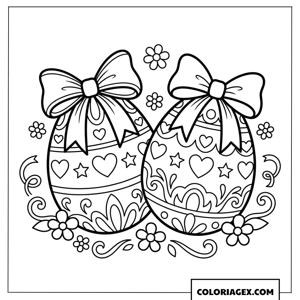 Dessin de deux œufs de Pâques décorés de jolis nœuds