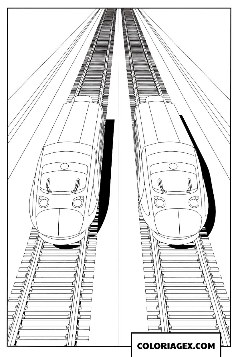 Dessin de deux trains à grande vitesse parallèles à colorier