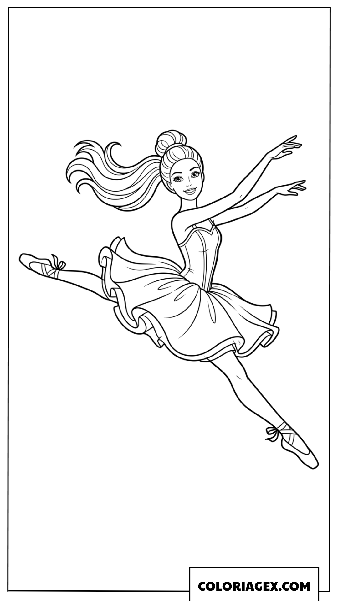 Dessin de la ballerine Barbie faisant un grand jeté dans les airs