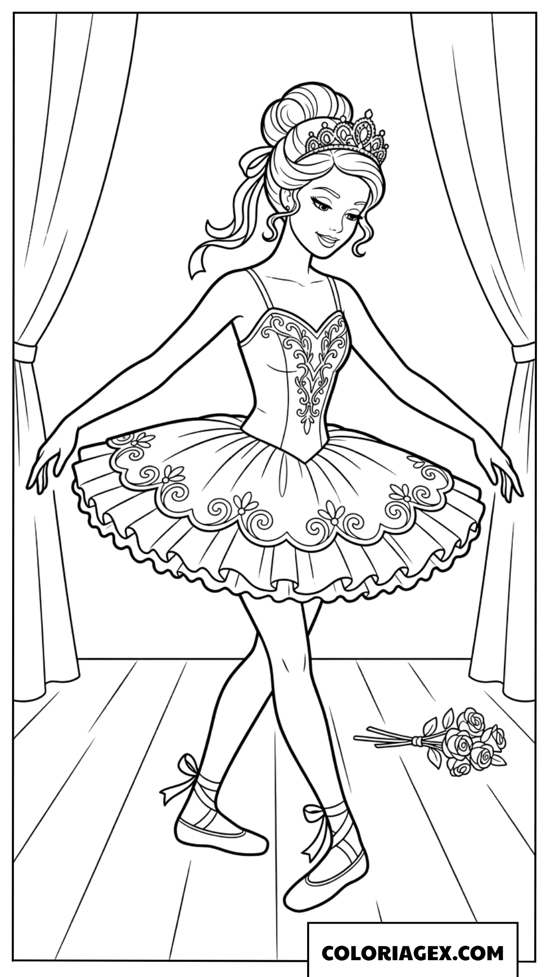 Dessin de la danseuse Barbie couronnée saluant sur la scène