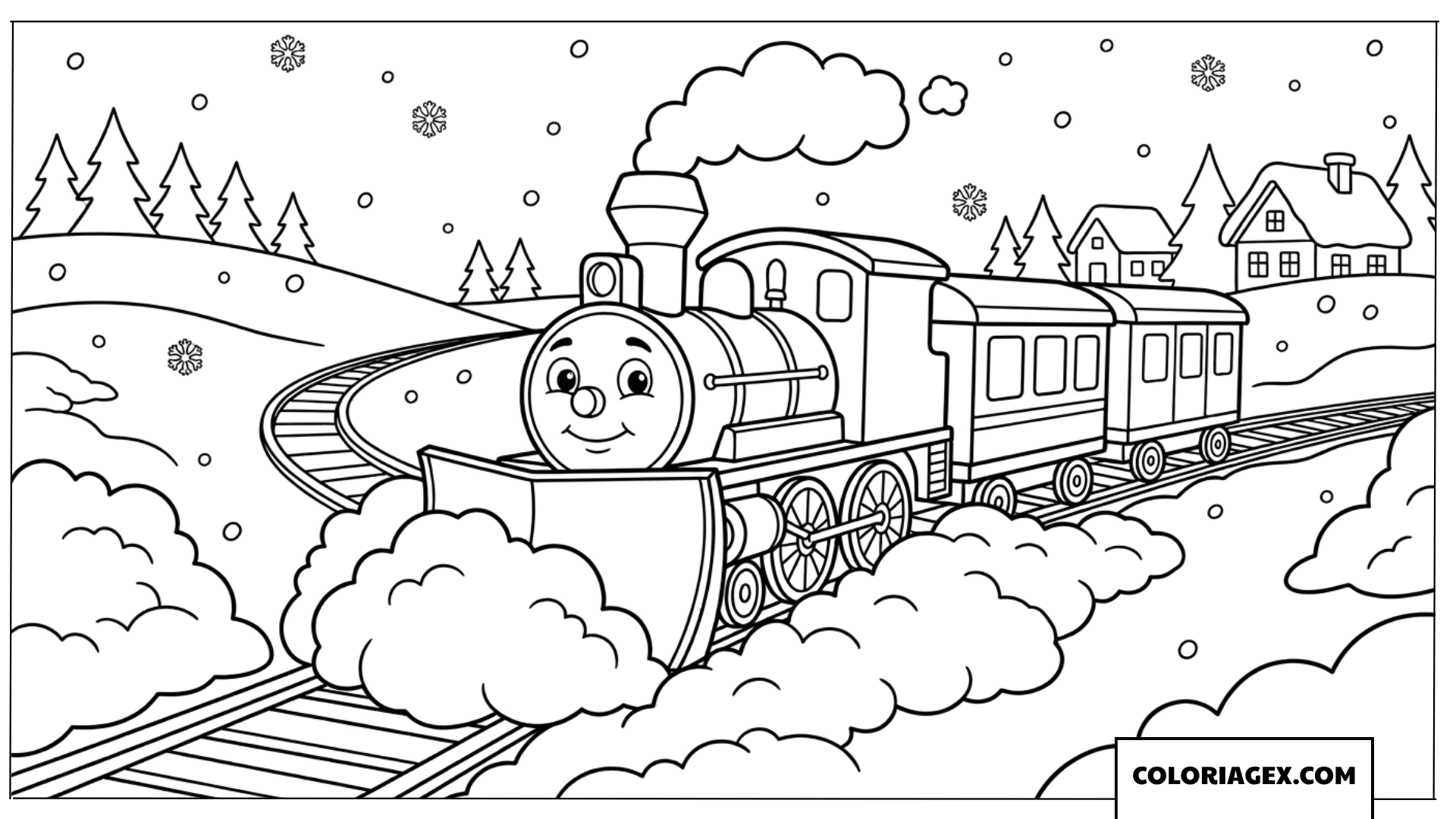 Dessin de petit train chasse neige joyeux