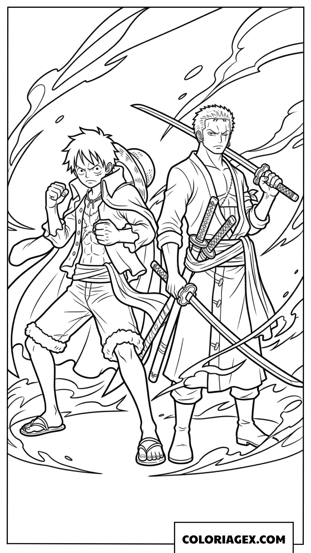 Dessin de portrait de Luffy et Zoro en posture de combat